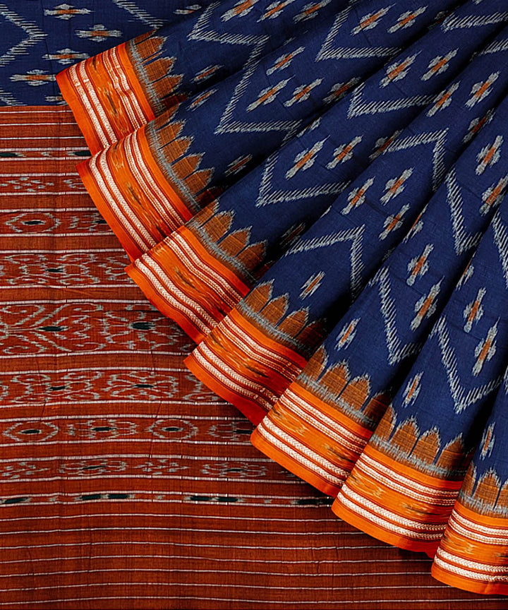 Navy blue orange cotton handwoven nuapatna saree