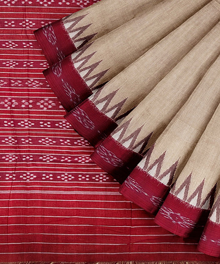 Offwhite red cotton handwoven nuapatna saree