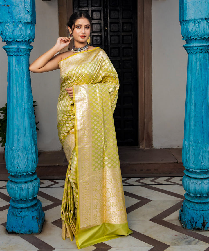 Pista green silk handwoven banarasi saree