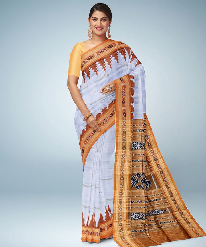 Grey sepia silk handwoven khandua saree