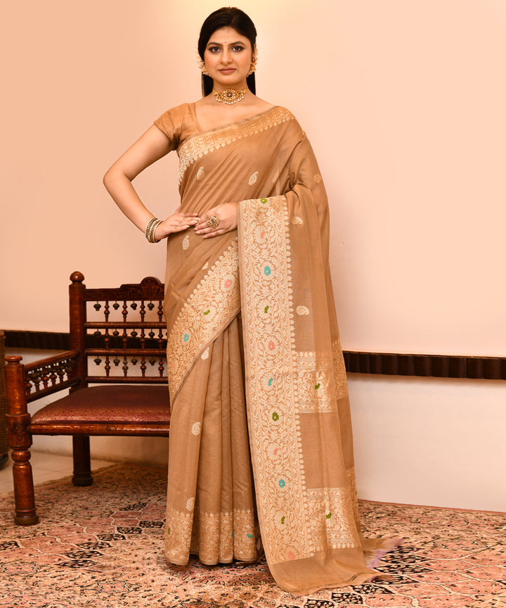 Dusky brown silk handwoven banarasi saree