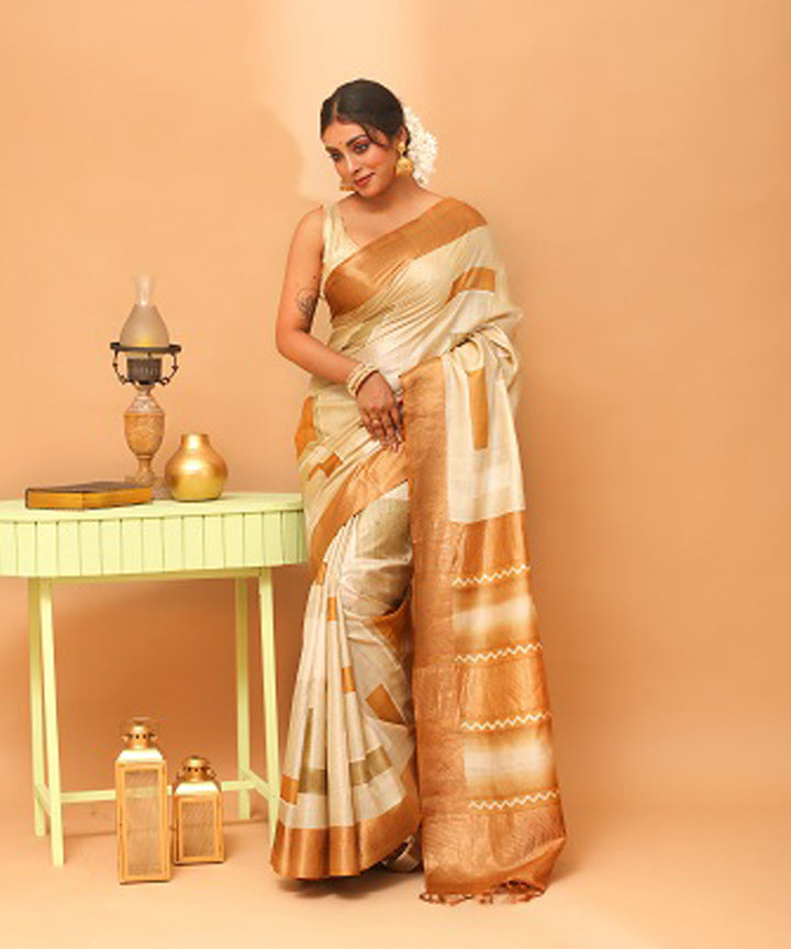Mustard camel chhattisgarh handloom tussar silk saree