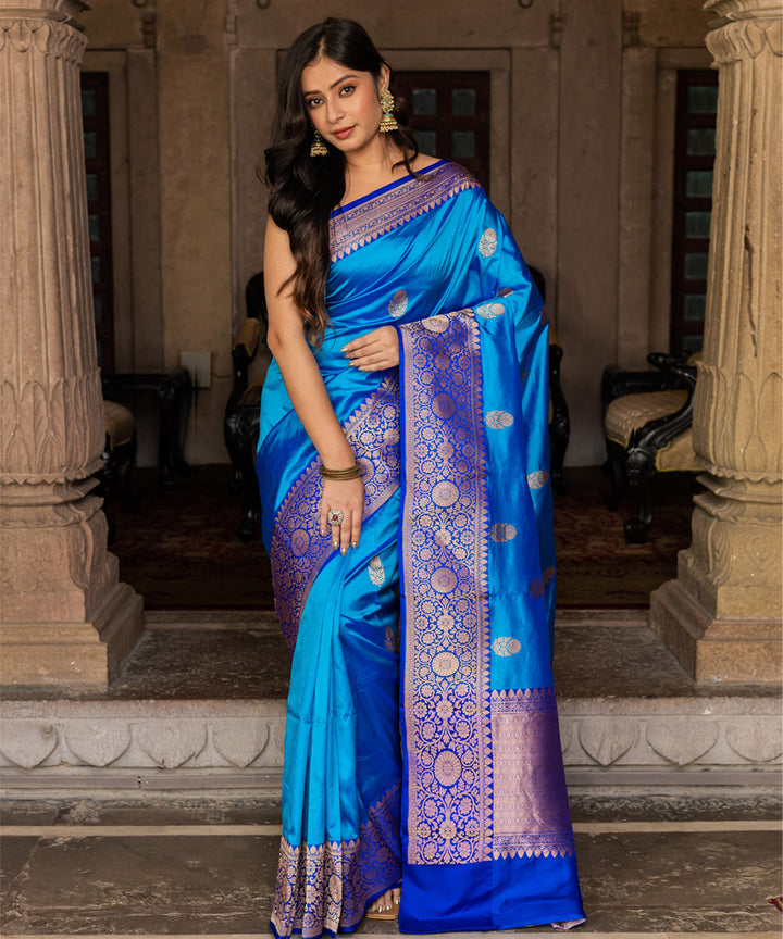 Royal blue boota silk handwoven banarasi saree