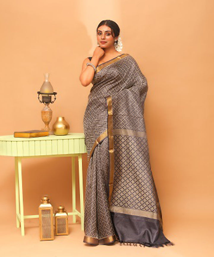 Black beige chhattisgarh handloom tussar silk saree