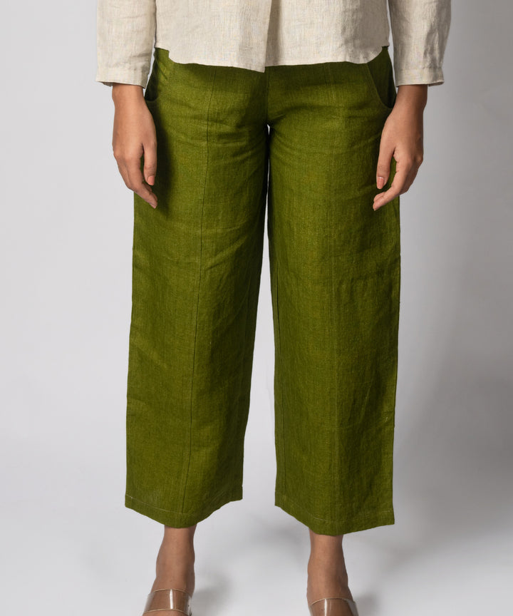 Olive green handwoven linen trousers
