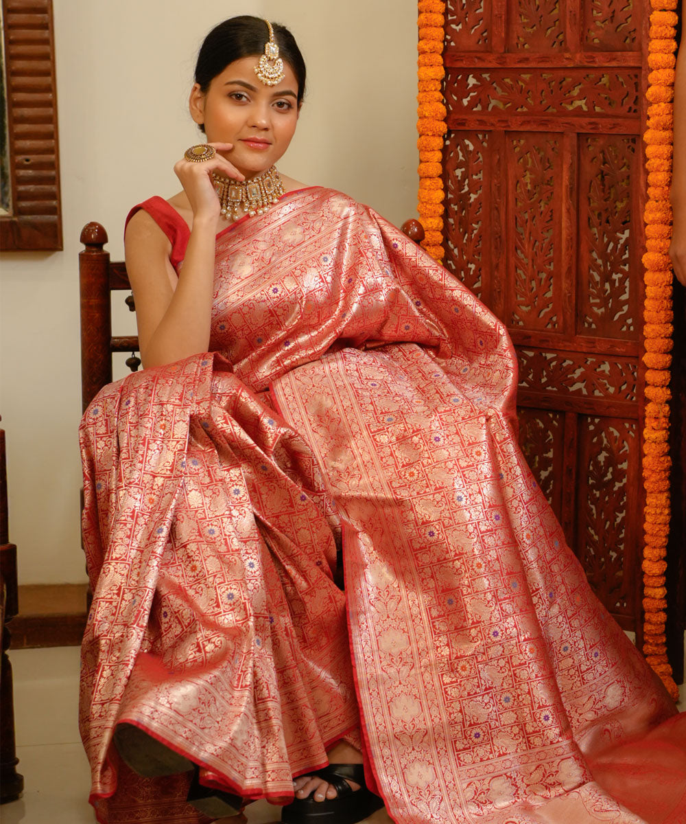 Red handloom banarasi silk saree