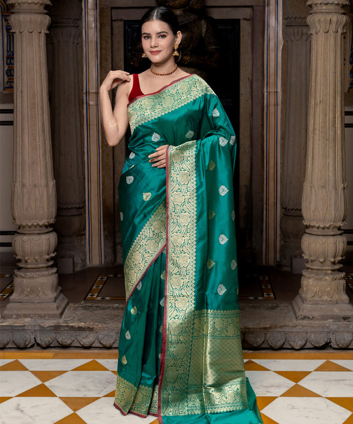 Dark green handwoven banarasi silk saree