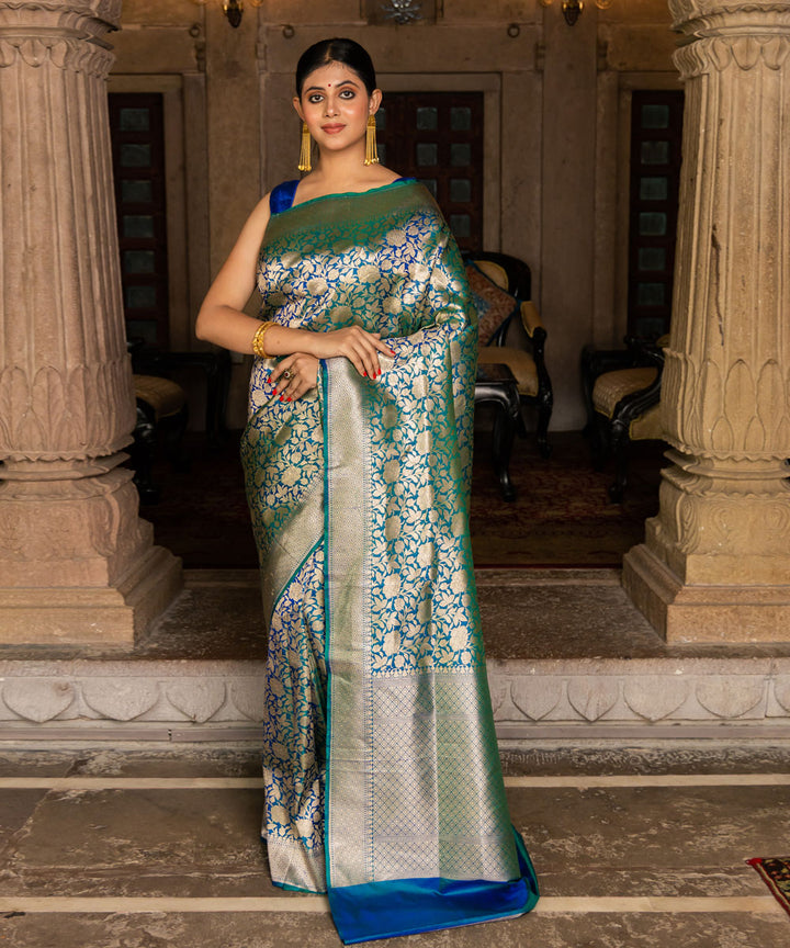 Deep green silk handwoven banarasi saree