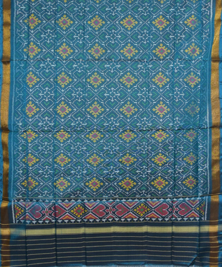 Turquoise yellow handwoven silk patola dupatta