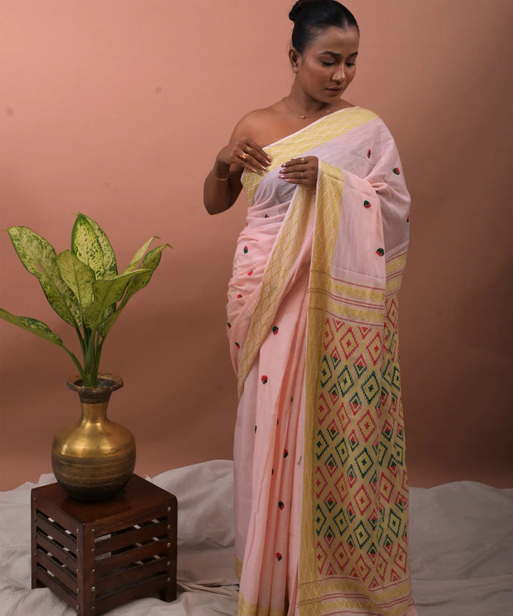 Pink multi color cotton handloom assam saree