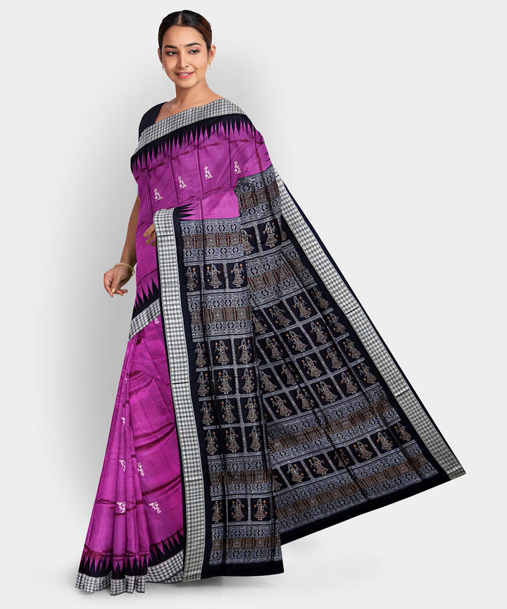 Rose quartz pink black border silk handwoven bomkai saree