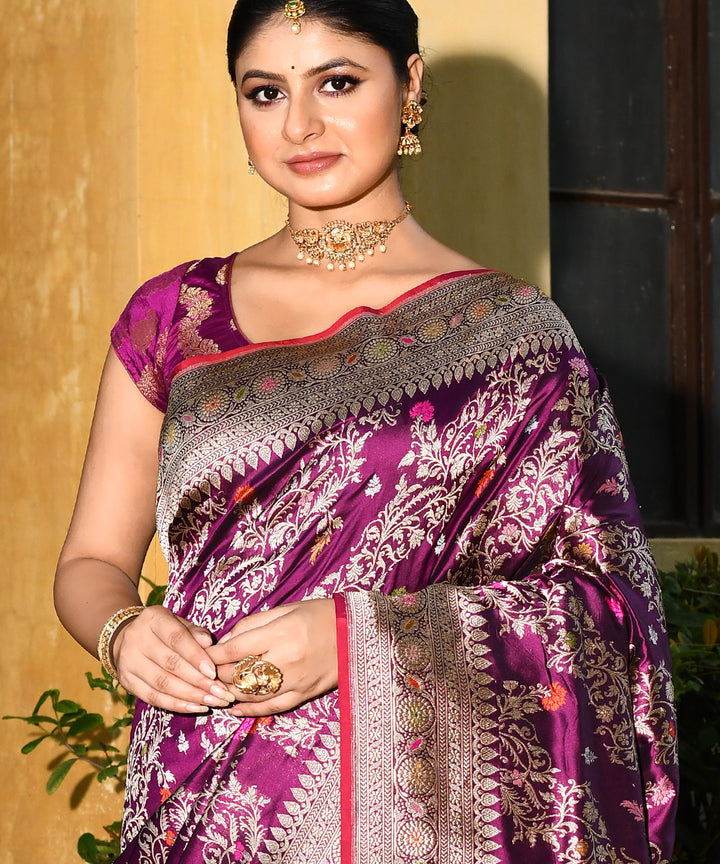 Handwoven purple silk banarasi saree