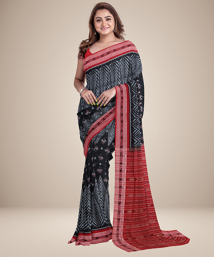 Black auburn red cotton handwoven sambalpuri saree