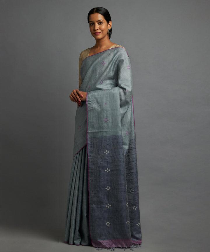 Denim blue grey kosa handloom chhattisgarh silk saree