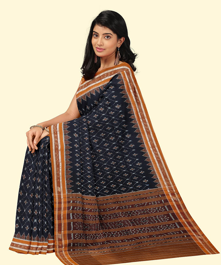 Black brown cotton handwoven nuapatna saree