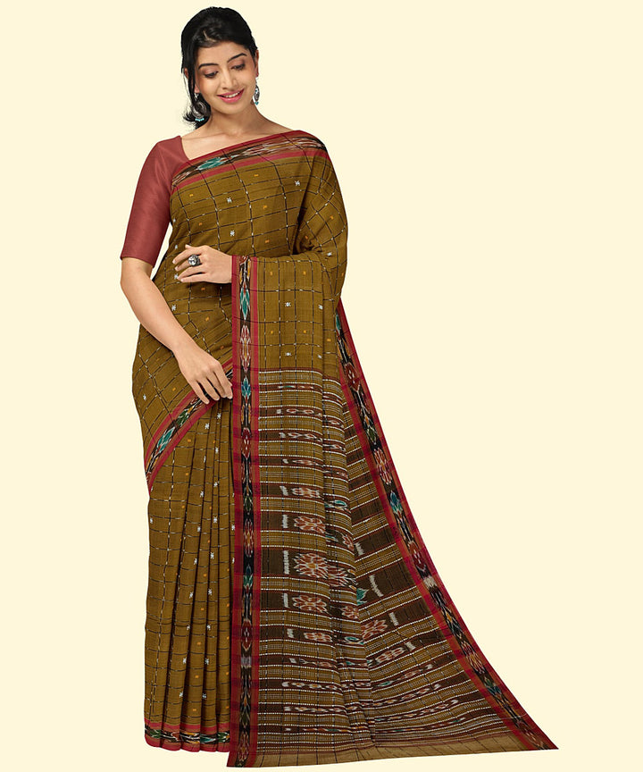 Brown red cotton handwoven nuapatna saree