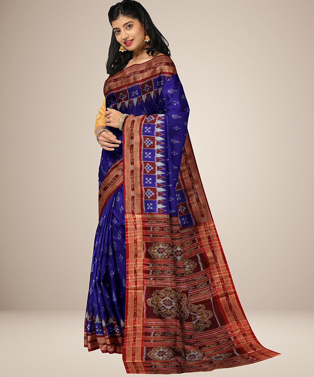 Navy blue black silk handwoven pasapalli border khandua saree