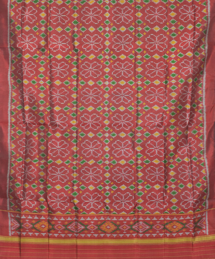 Brown green hand woven silk patola dupatta