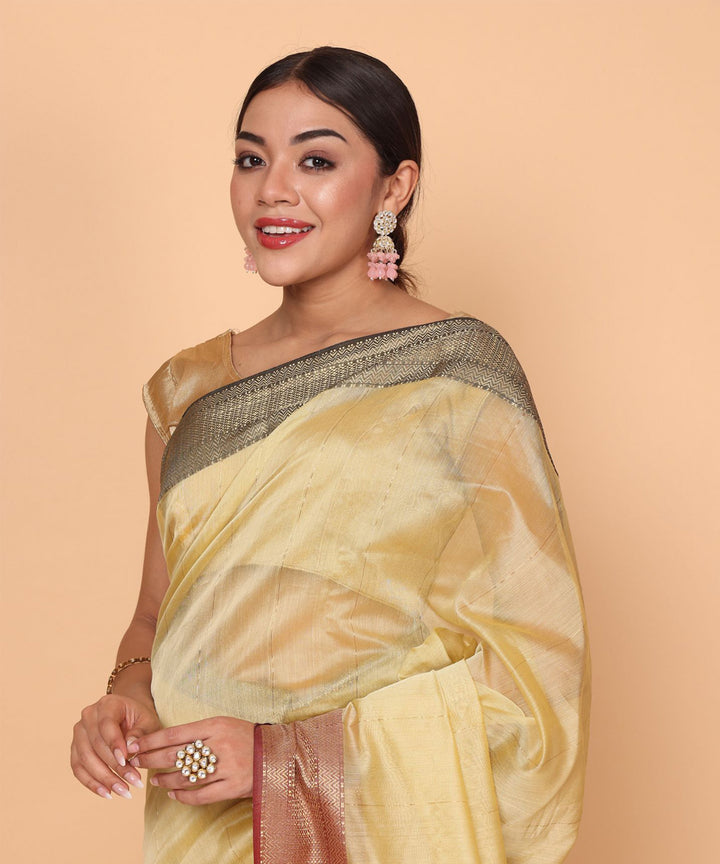 Gold maheshwari cotton silk handloom saree