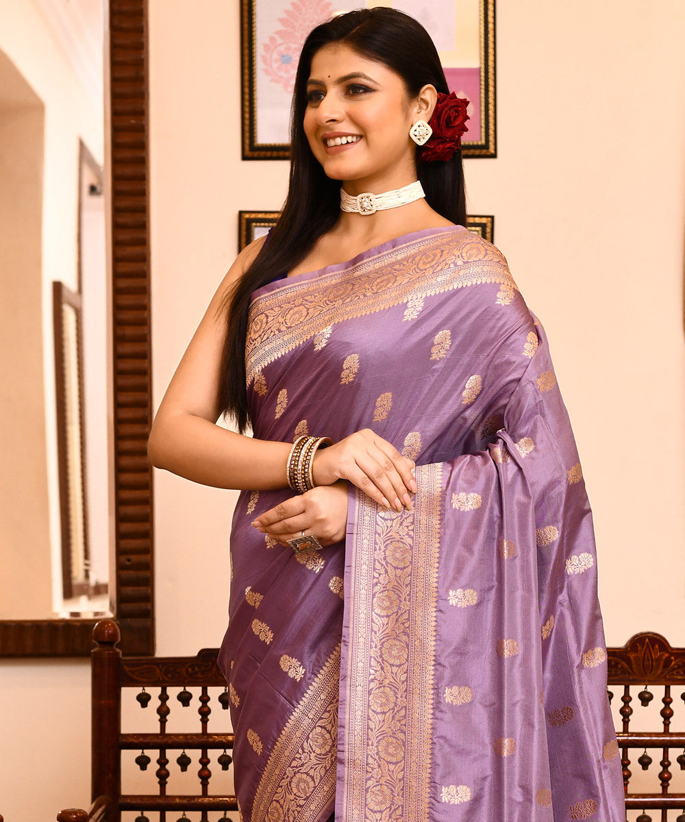 Lavender handwoven silk banarasi saree