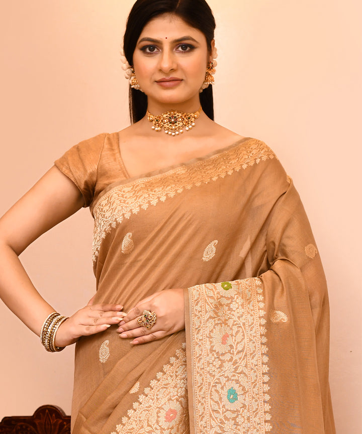 Dusky brown silk handwoven banarasi saree