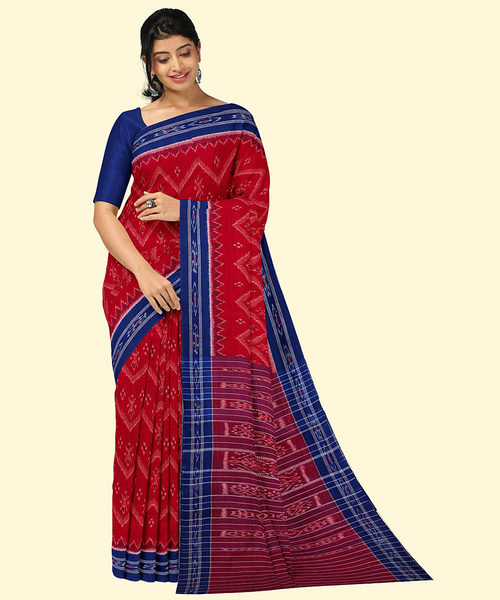 Red maroon handloom cotton nuapatna saree