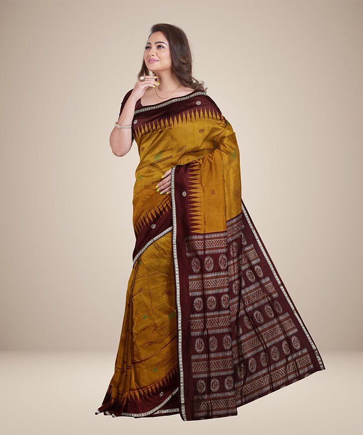 Earth yellow brown silk handwoven bomkai saree