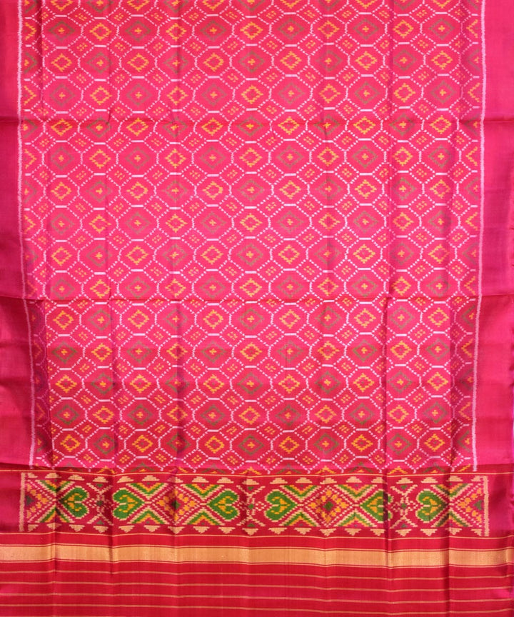 Pink green handwoven silk patola dupatta