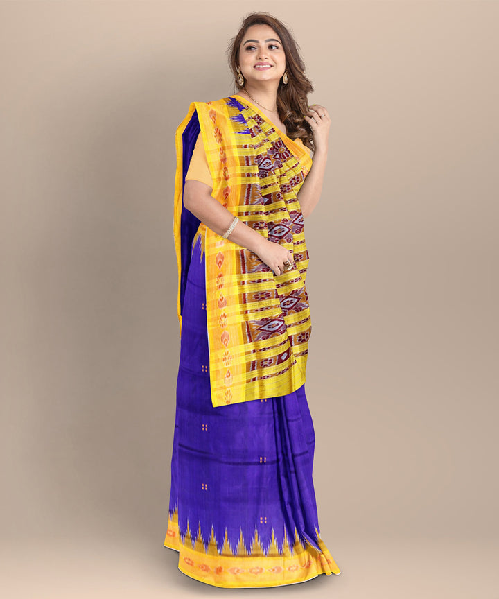 Indigo yellow silk handwoven khandua saree