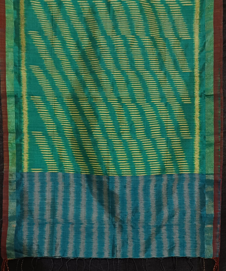 Light green golden handwoven silk ikat sambalpuri stole