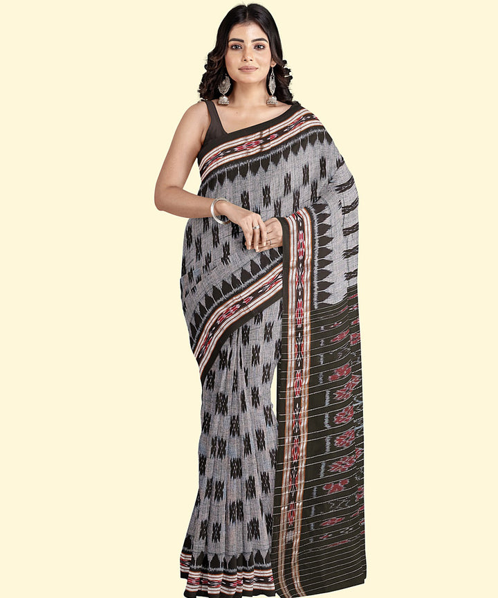 Grey black cotton handwoven nuapatna saree