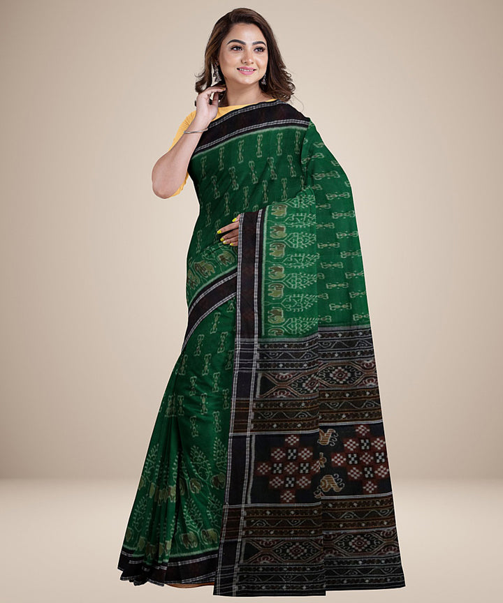 Dark green black pasapalli border cotton handwoven nuapatna saree