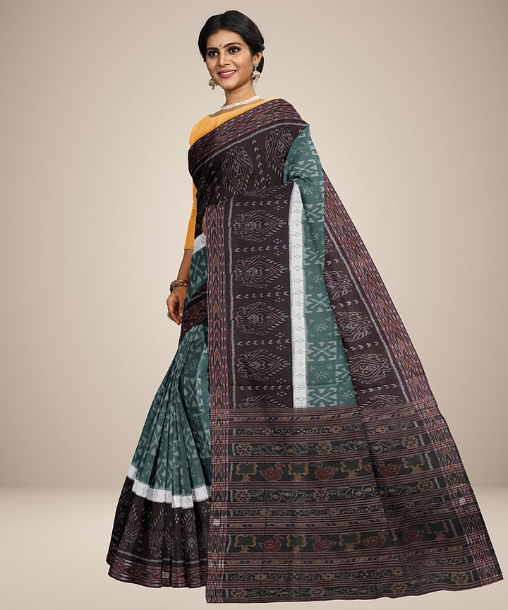 Celadon green black cotton handwoven nuapatna saree