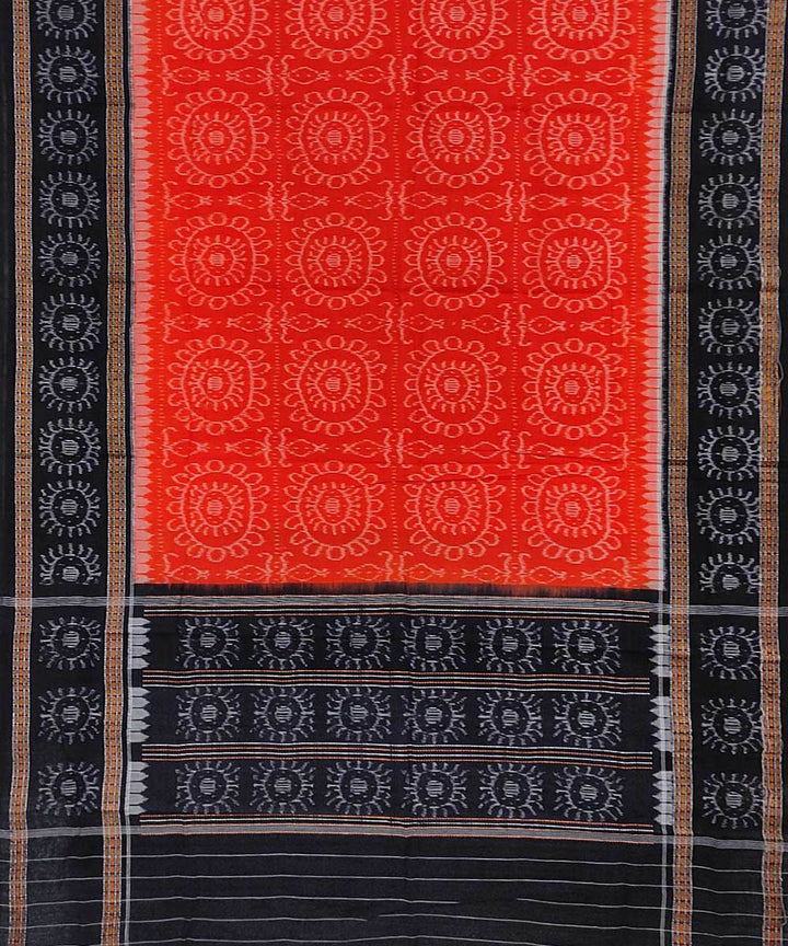 Orange black handwoven cotton sambalpuri dupatta