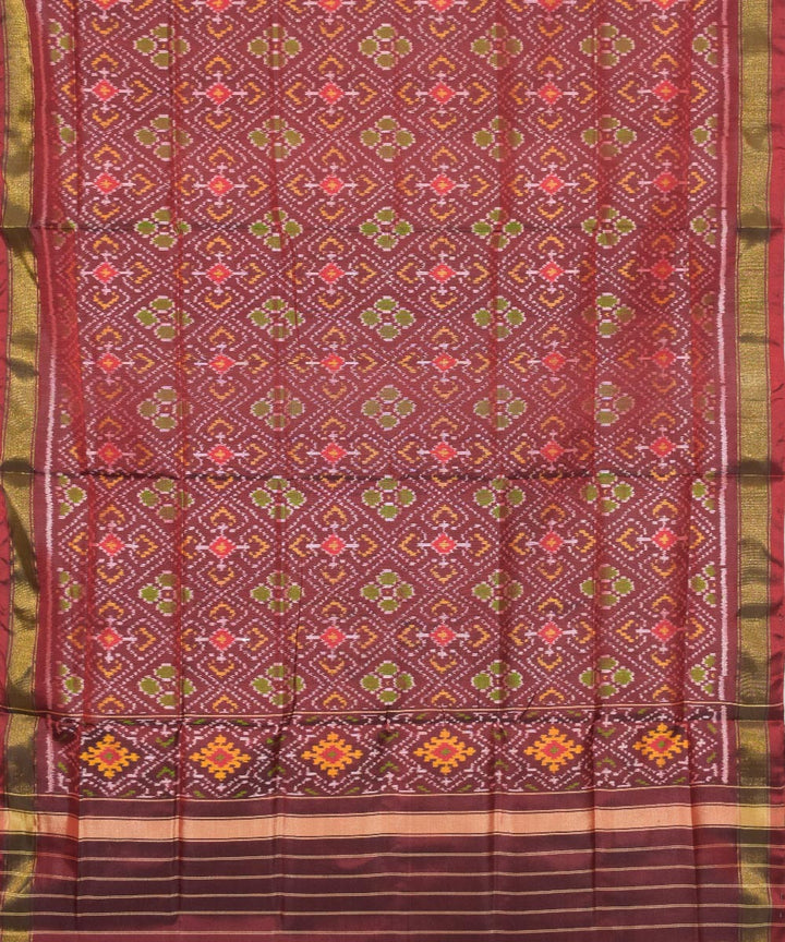 Brown yellow handwoven silk patola dupatta