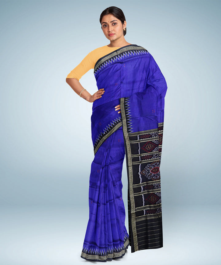 Indigo blue black silk handwoven khandua saree