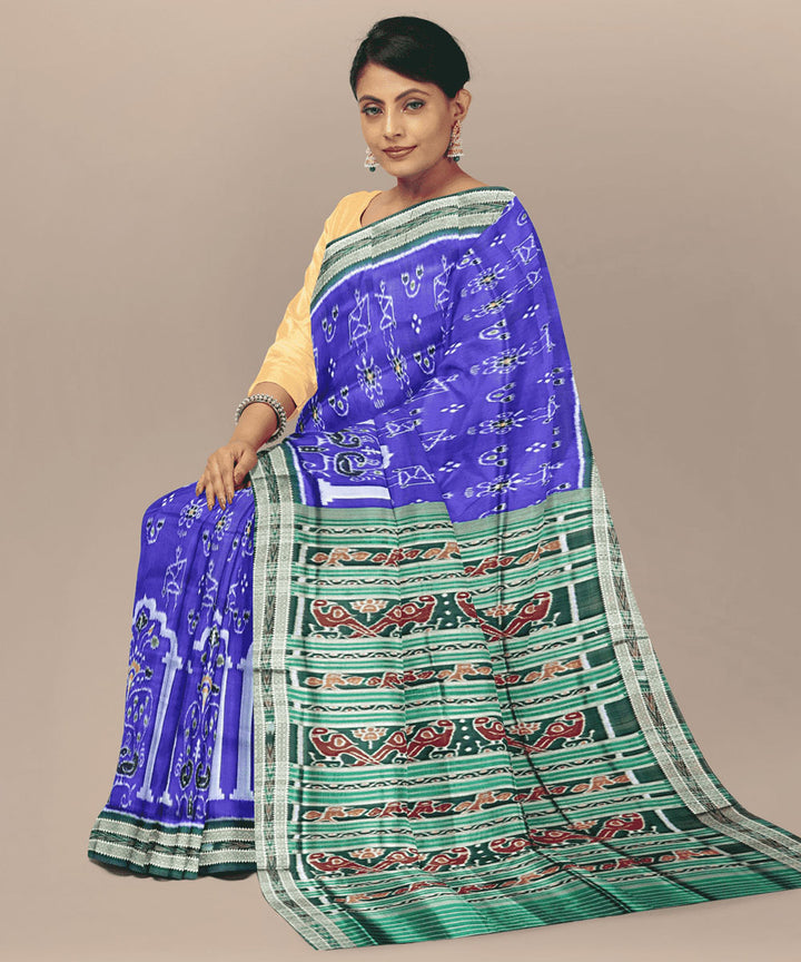 Ultramariane forest green silk handwoven khandua saree