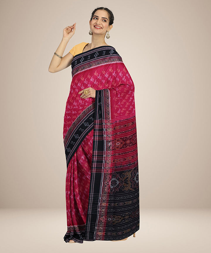 Dark pink black cotton handwoven nuapatna saree