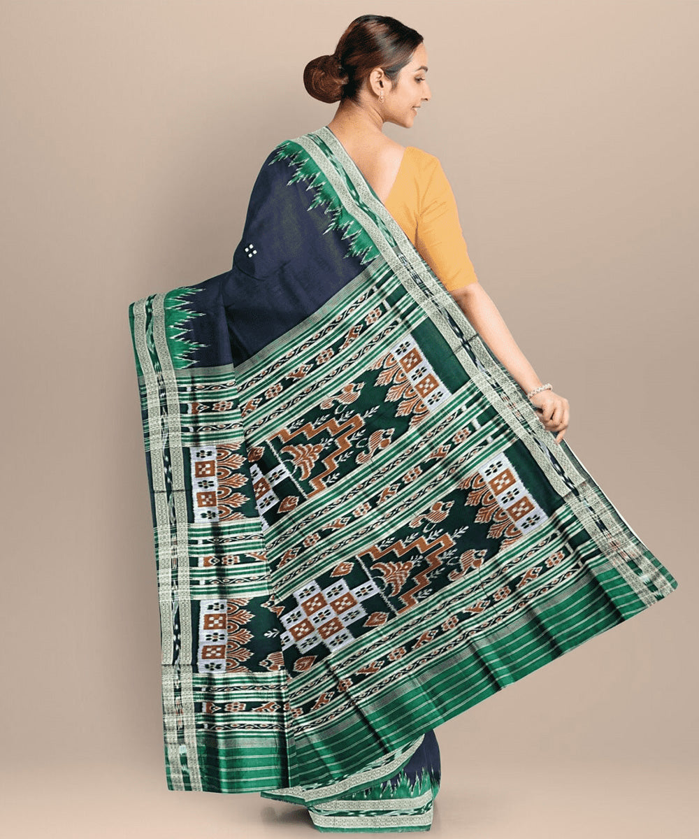 Black green silk handwoven khandua saree