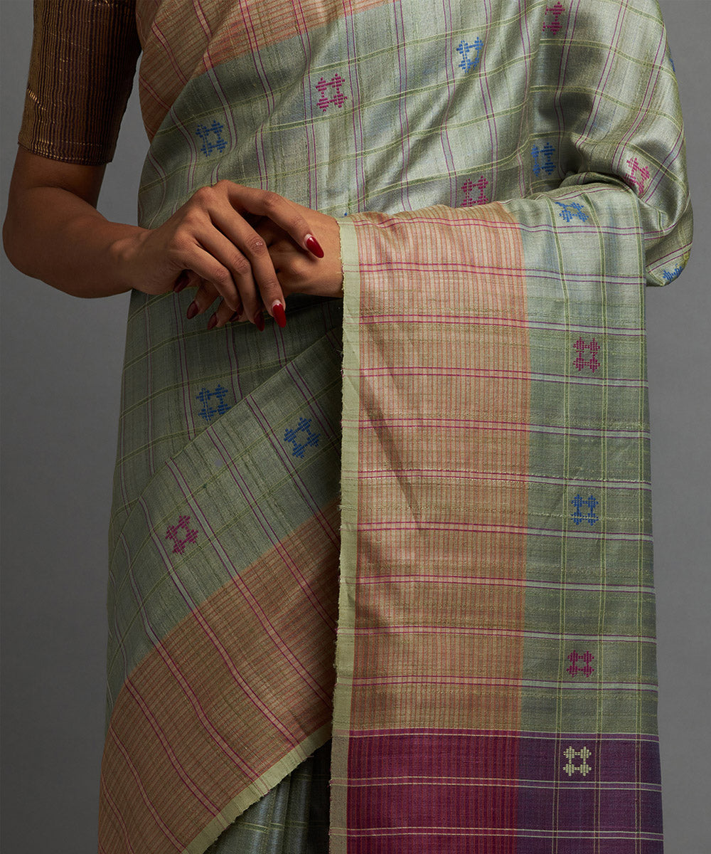 Pistachio kosa handloom silk chhattisgarh saree