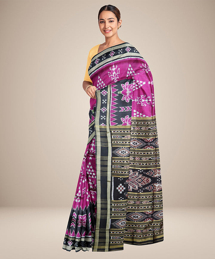 Magenta black silk handwoven khandua saree