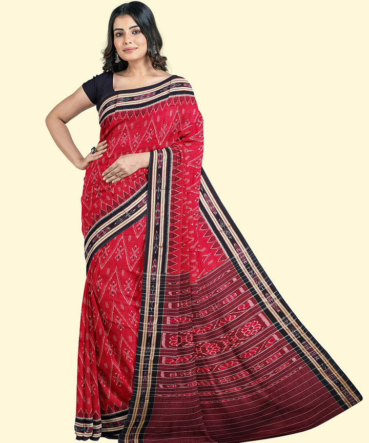 Red maroon handwoven cotton nuapatna saree