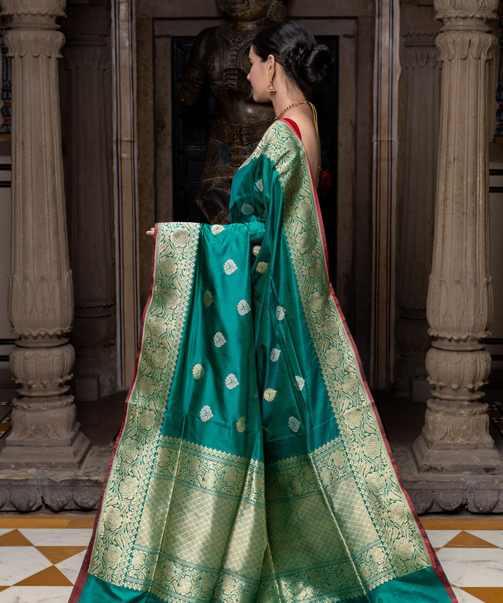 Dark green handwoven banarasi silk saree