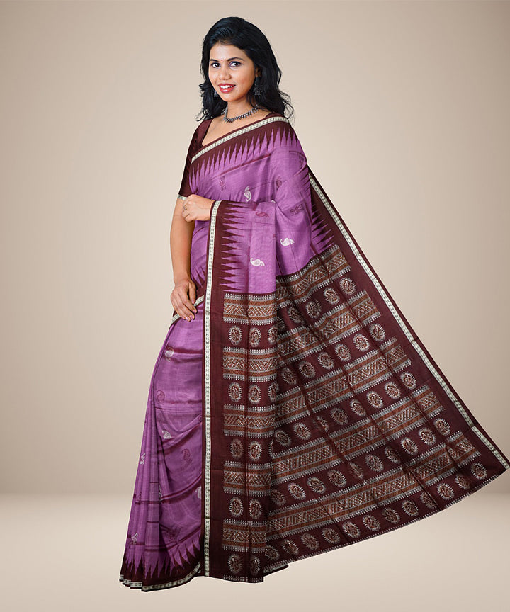 Deep lilac dark brown silk handwoven bomkai saree