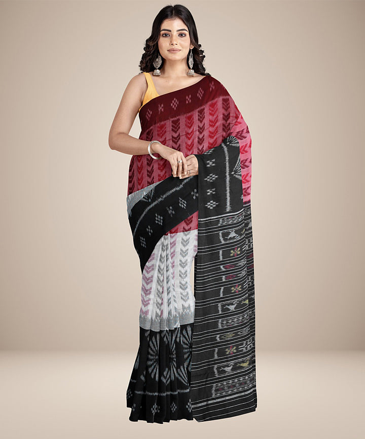 Multicolor black cotton handwoven nuapatna saree