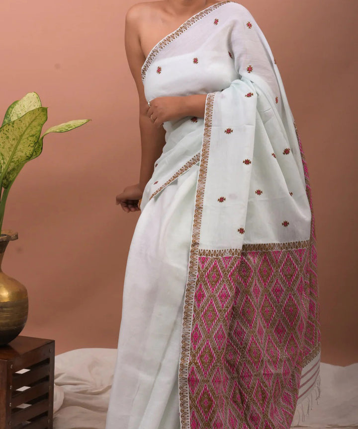 White maroon cotton silk handloom assam saree