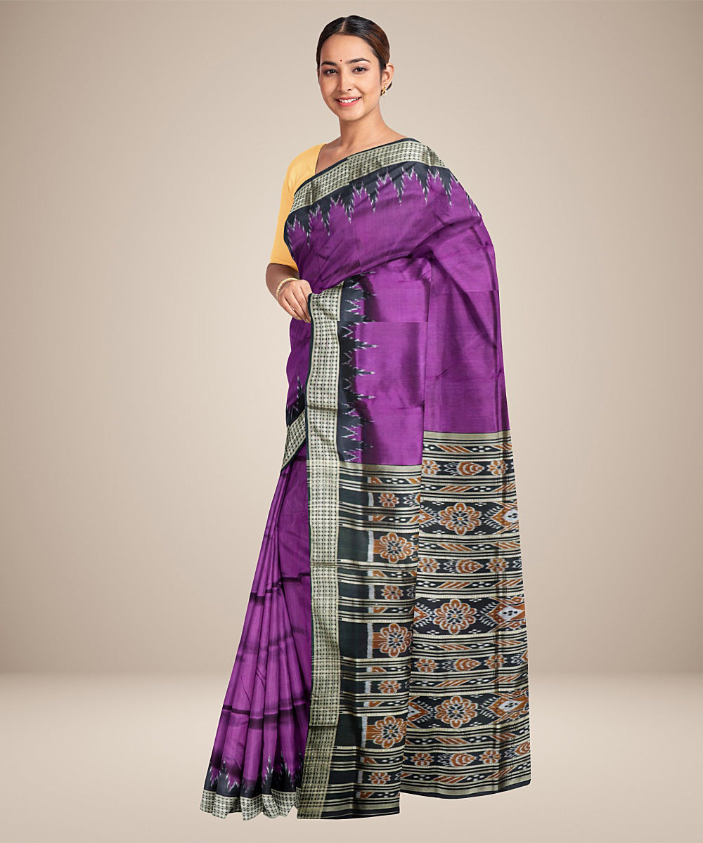 Purple black silk handwoven khandua saree