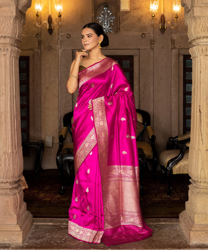 Pink handwoven banarasi silk saree