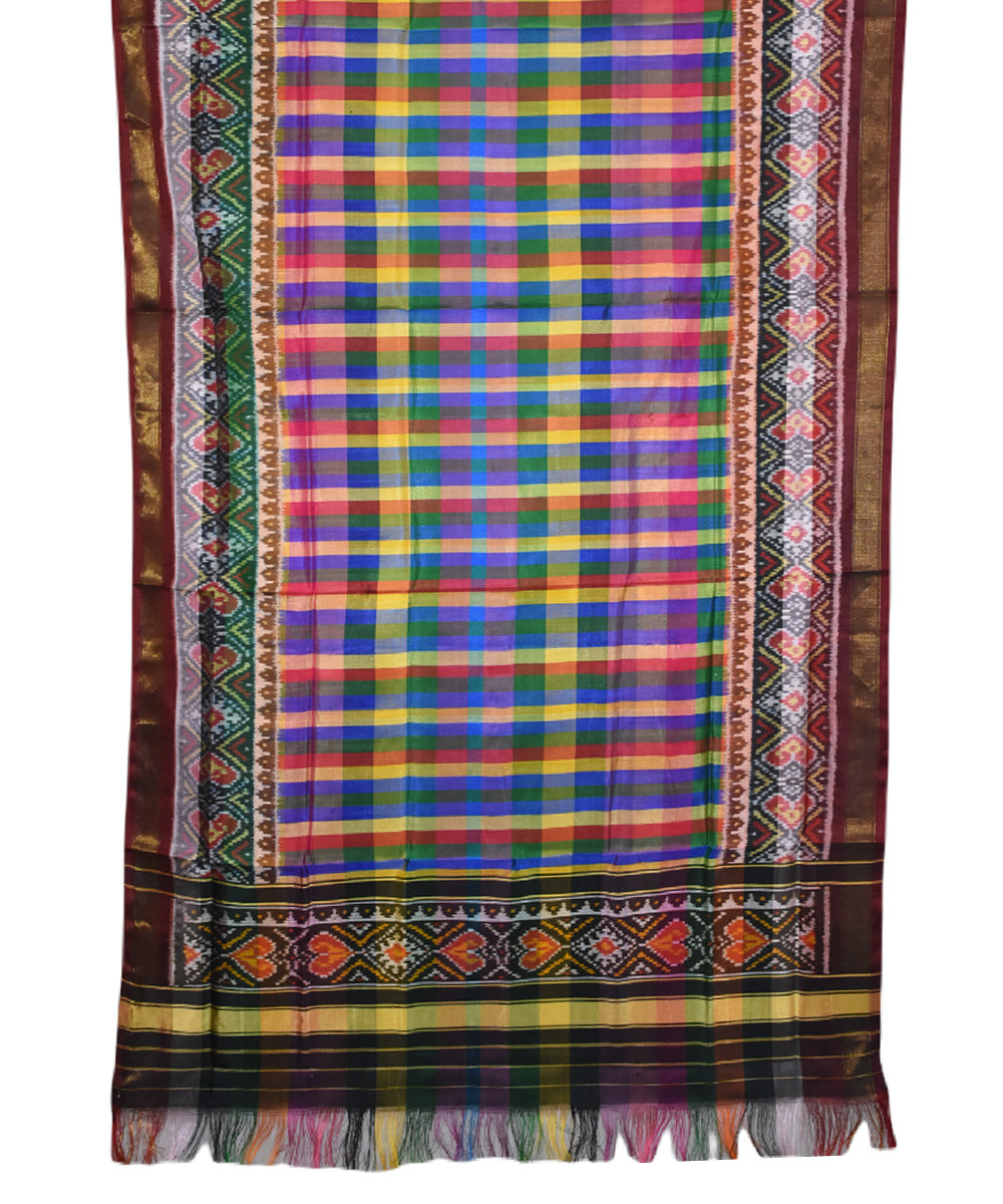 Black multicolour check handwoven silk patola dupatta