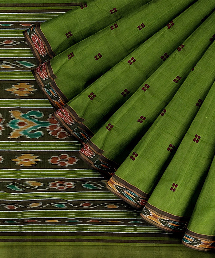 Light green maroon cotton handwoven nuapatna saree